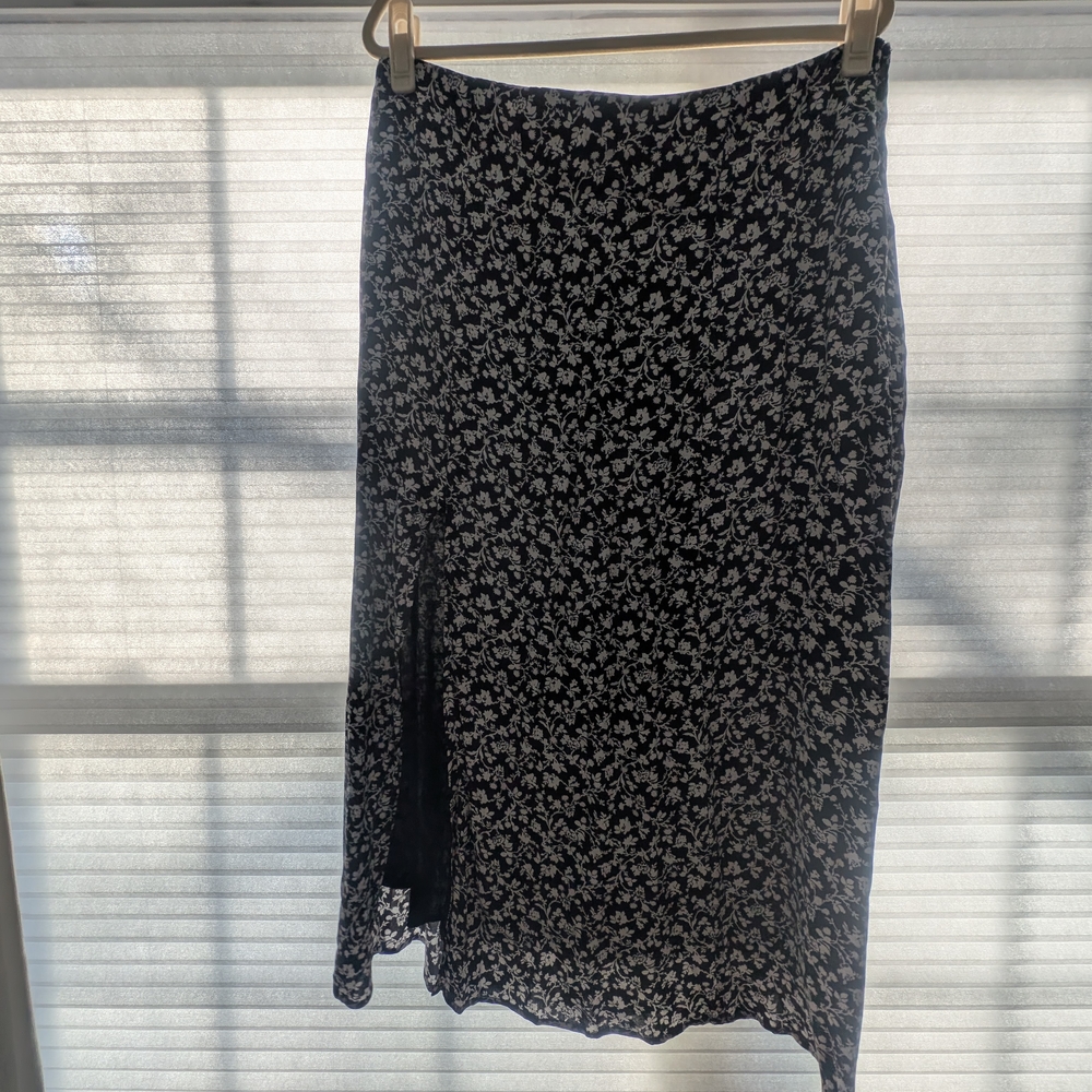 Anthropologie Black and White Floral Midi Skirt